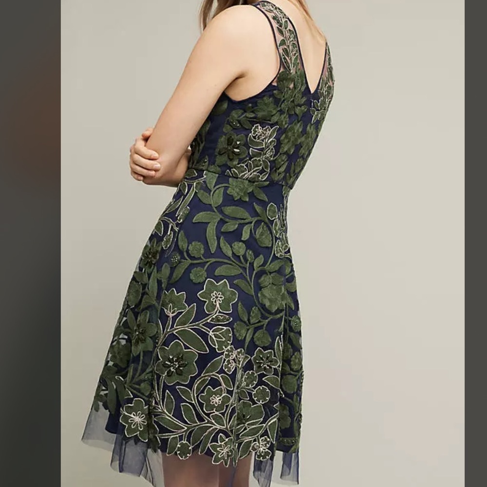 NWOT Anthropologie Embroidered Fern Dress Sz 4 Pankaj Nidhi Z259-7 - Picture 4 of 4